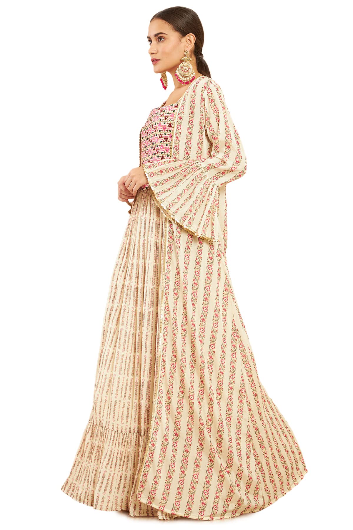 Soch Beige Art Silk Jacket Style Gown