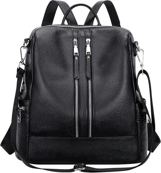 Comfabie Fashion Leather Backpack Purse, Convertible Shoulder Bag, Multi-compartment Design (Black)