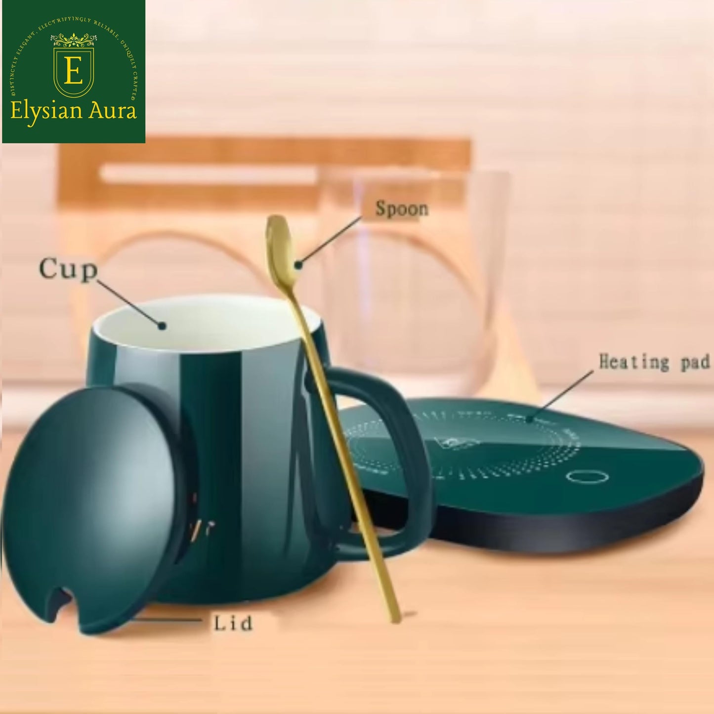 Elysian Aura Black Electric Coffee Mug Warmer Plate with Auto Shut Off Function || Best for Gifting 42cm Cord, 2-Pin Indian Plug || Electric Cup Warmer Maintains 55°C.