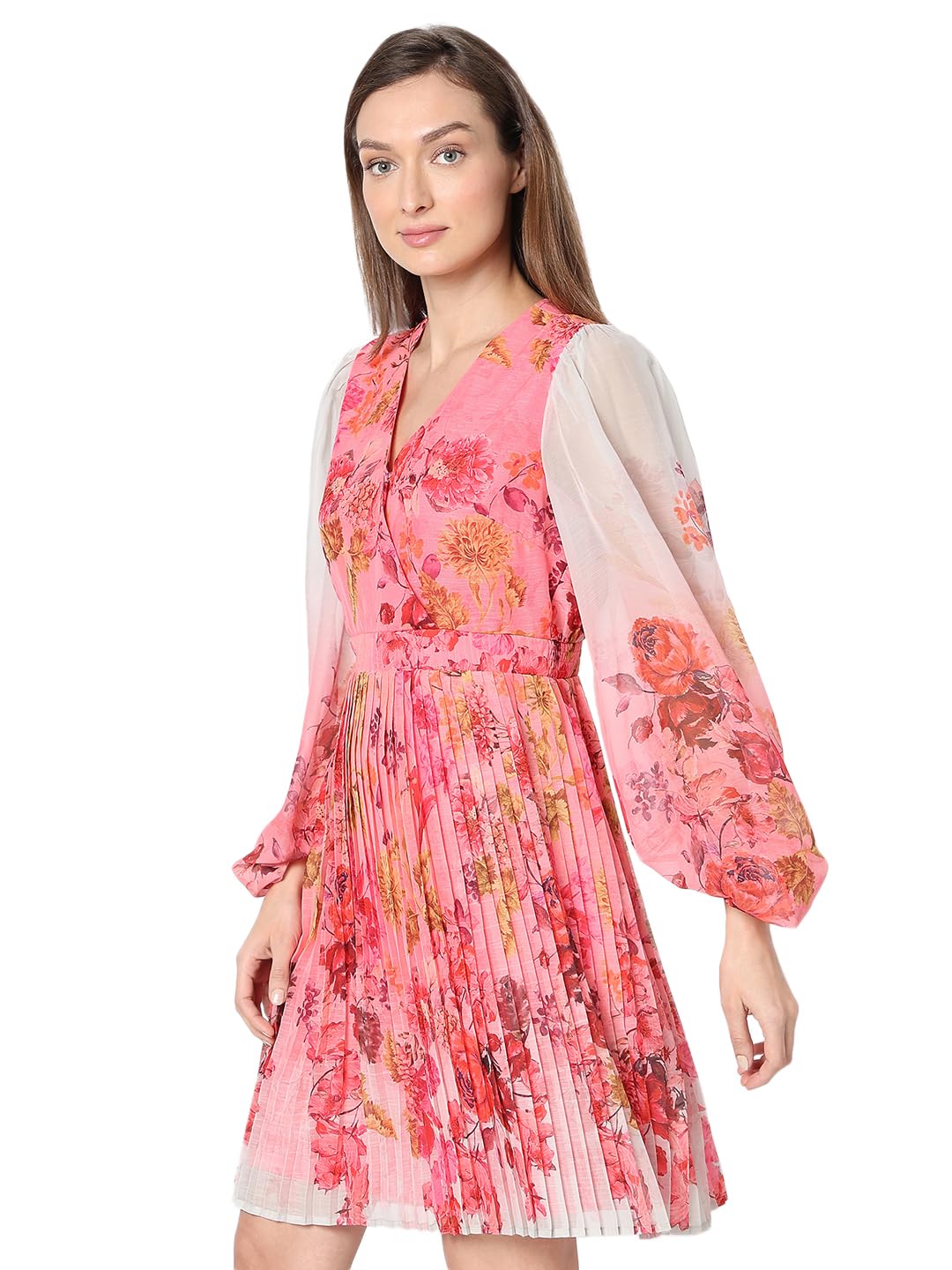 Vero Moda Women's Polyester Fit and Flare Knee-Length Dress (10319891-Fuchsia Rose_Fuchsia