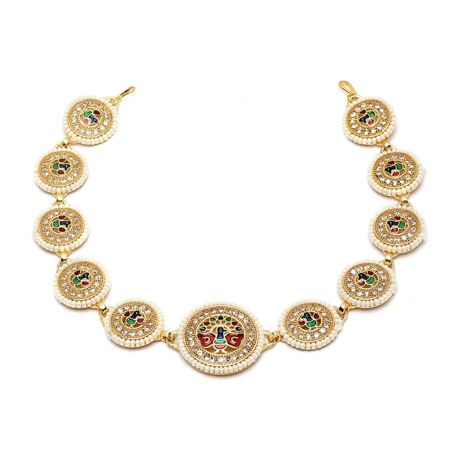 Sanjog Traditional Multi-Color Meena Work Rajputi sheeshphool Matha Patti Jewelry for Women & Girls (Peacock)