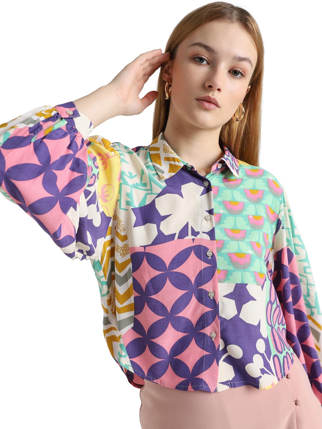 ONLY Women Printed Viscose Regular Fit Multicolor Shirt