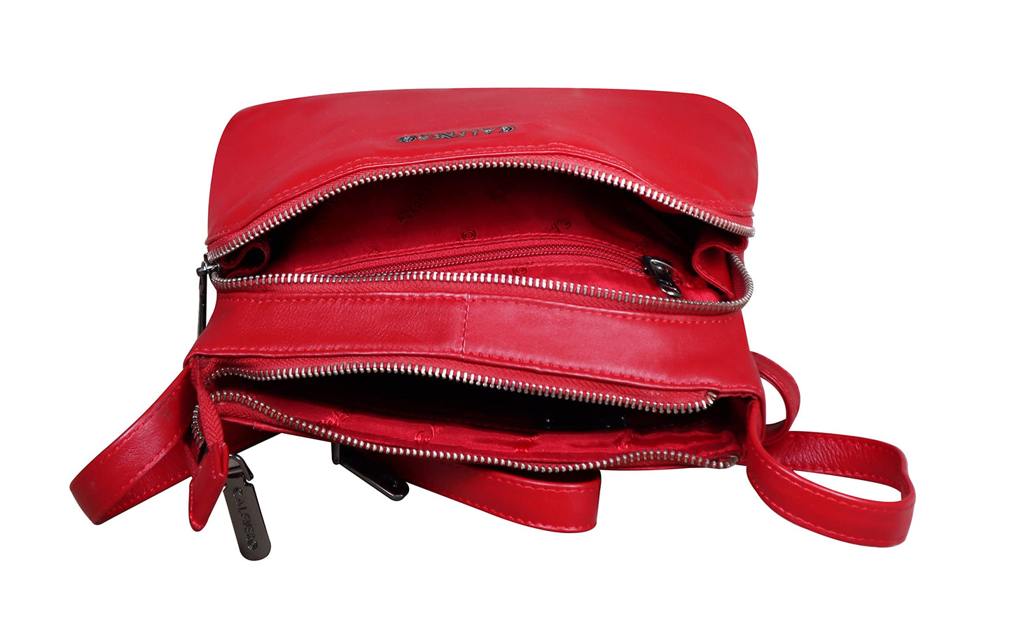 Women's Genuine Leather Sling Bag-Women's Casual College, Office Bag-Women's Cross Body Sling Bag by Calfnero (Red)