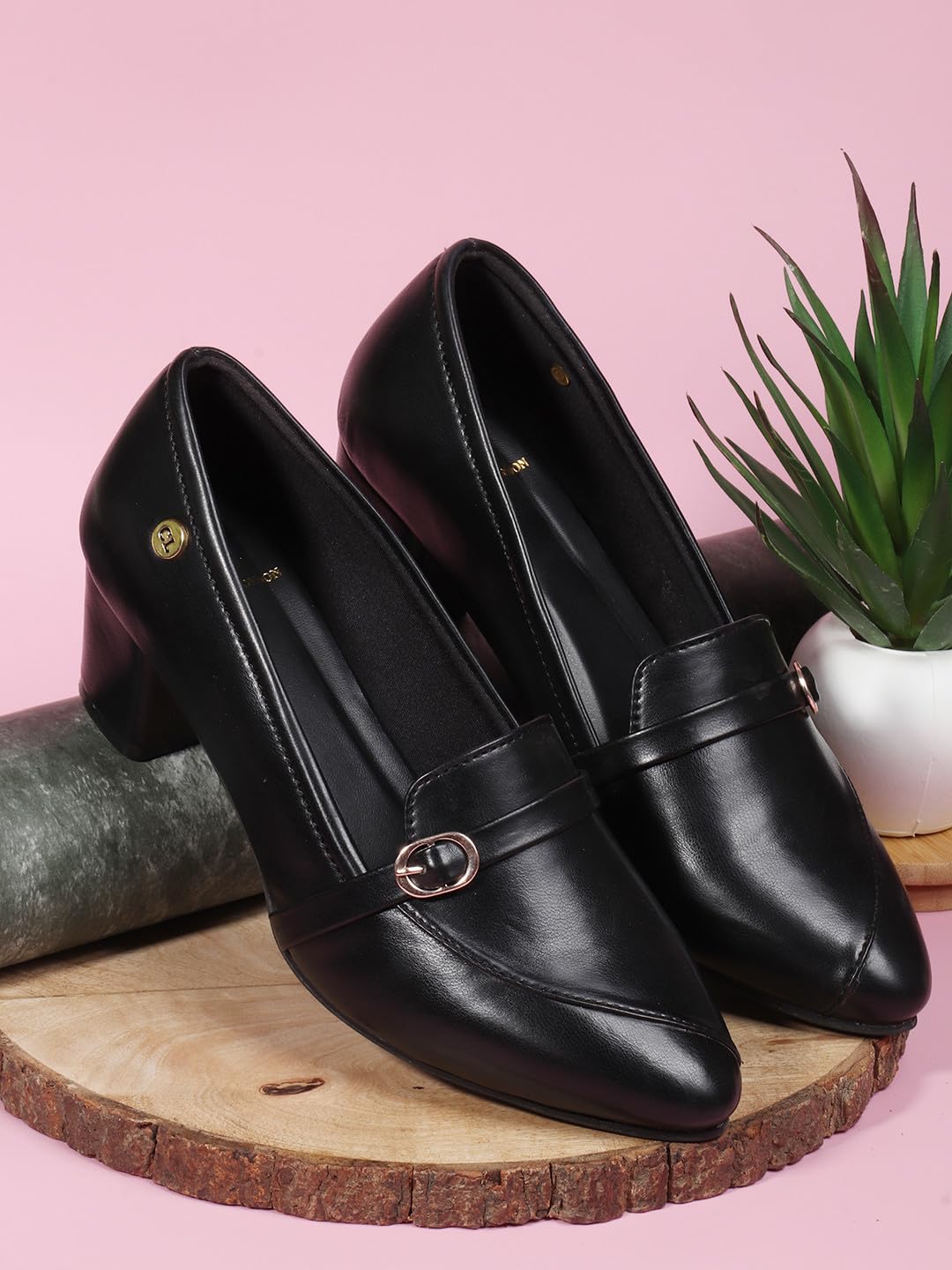 Carlton London Women Black Stylish Slip-on Pump Shoes with Block Heels, Pointed Toe for for Casual, Office and Daily Use (40)