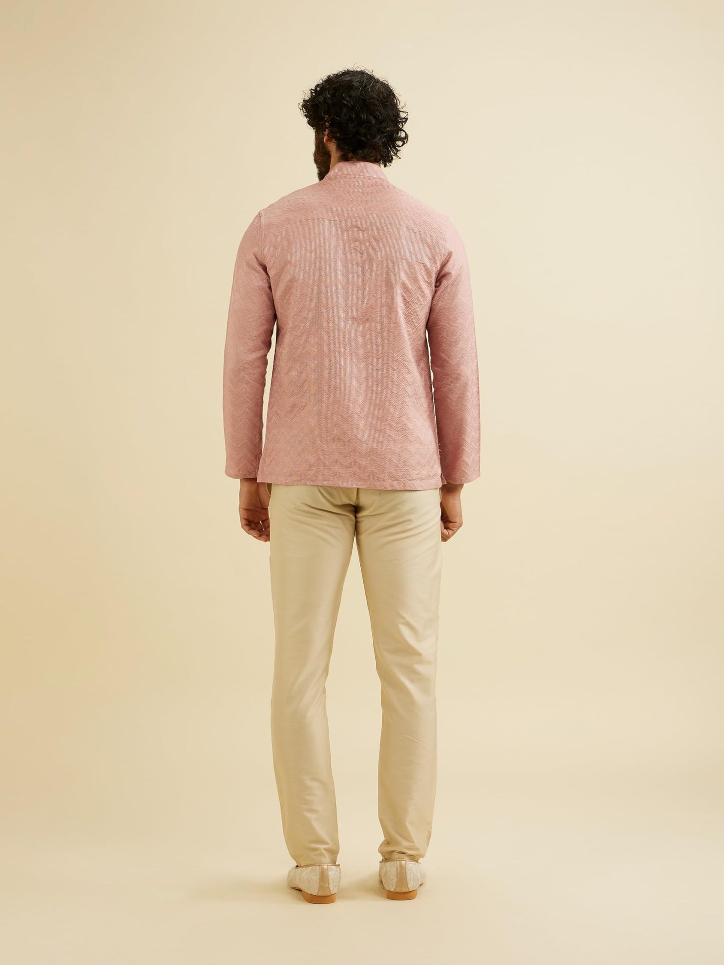 Manyavar Men's Viscose Blend Textured Short Kurta (Pink,XL)