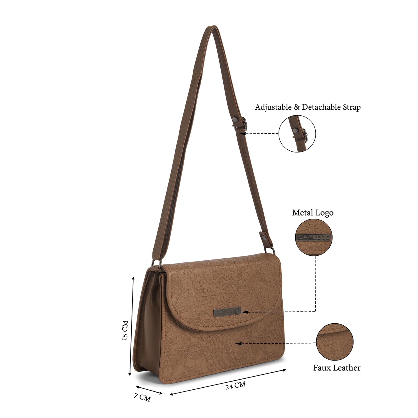 Caprese Flowy Medium Sling Bag for Women with Adjustable Strap & Magnetic Button Closure for Comfortable Wear | Versatile Handbag for Everyday Use, Travel, and Special Occasions (Brown)