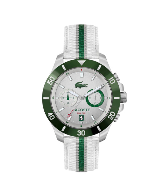 Lacoste Toronga Qtz Multifunction Silver Round Dial Men's Watch|Multicolor Nylon Material|Multiple Color Band - 2011340