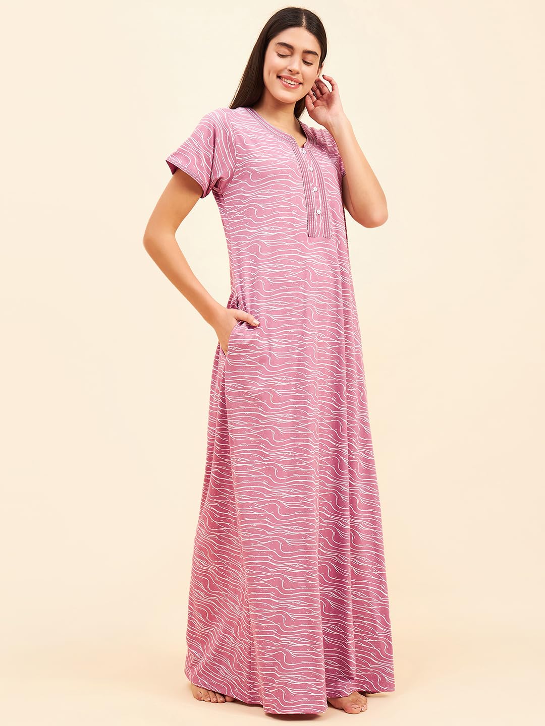 Sweet Dreams Women's Cotton Maxi Casual Nightgown (OCW-3461 Rose XL)