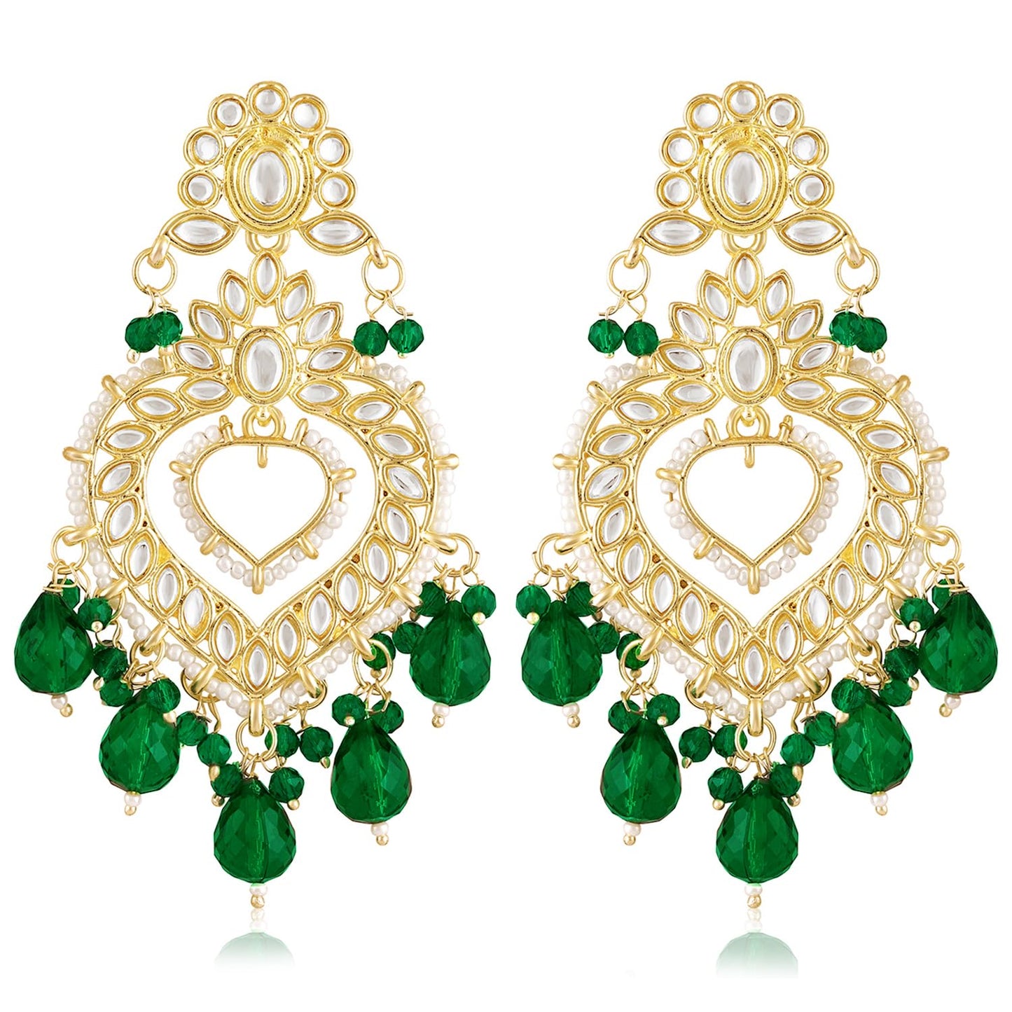 Peora Gold Plated Green Kundan & Beads Studded Dangle Earrings Ethnic Jewellery for Women & Girls