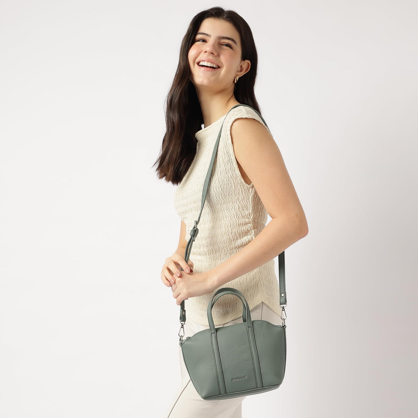 Fastrack Smooth Talker Sling Bag for Women | Detachable Sling Belt, Handle Carry Option, Pebbled Faux Leather, Top Zip Closure & Inner Access Pockets | Versatile & Stylish Compact Bag