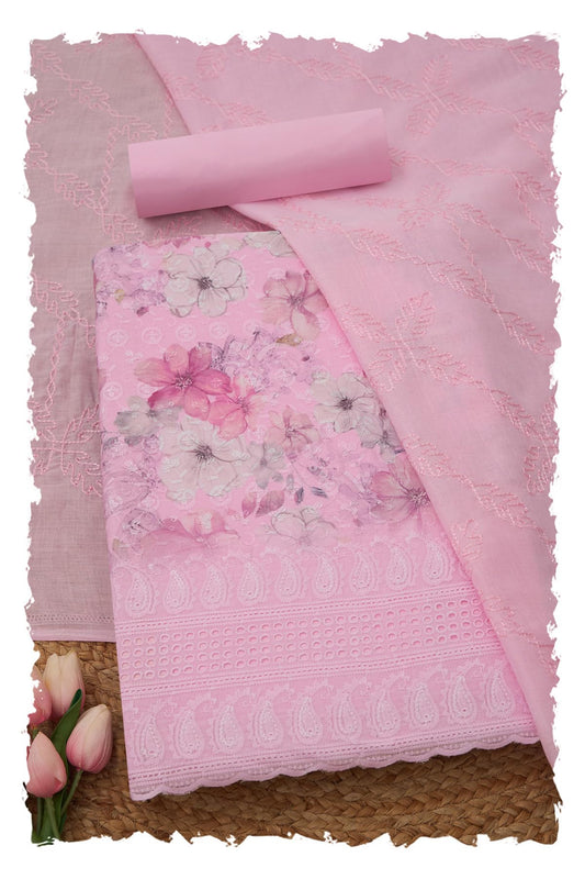 Soch Womens Pink Cotton Floral Print Unstitch Dress Material With Tassels