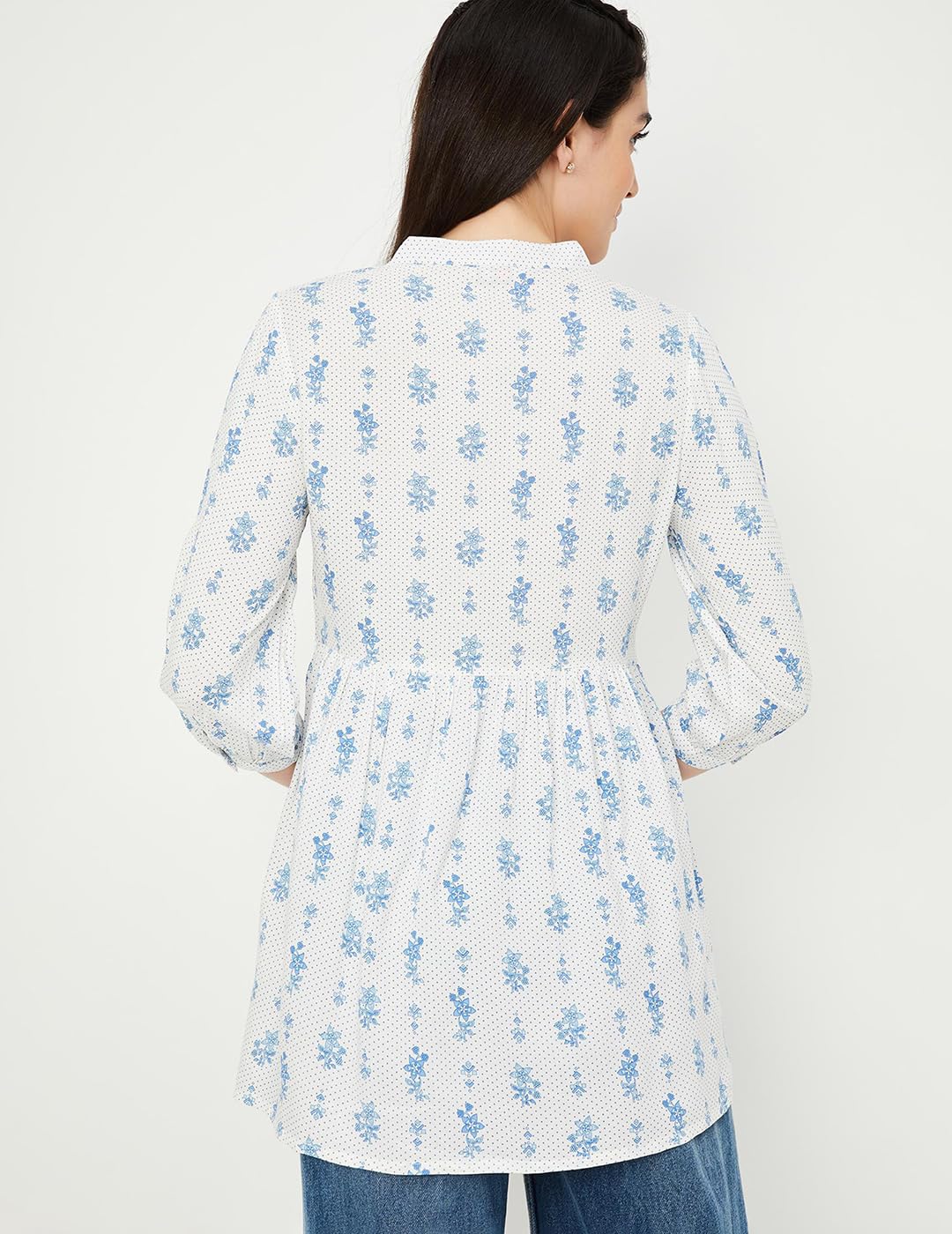 Max Women Printed Tie-Up Neck Tunic (INDIE41015OFF White)_L