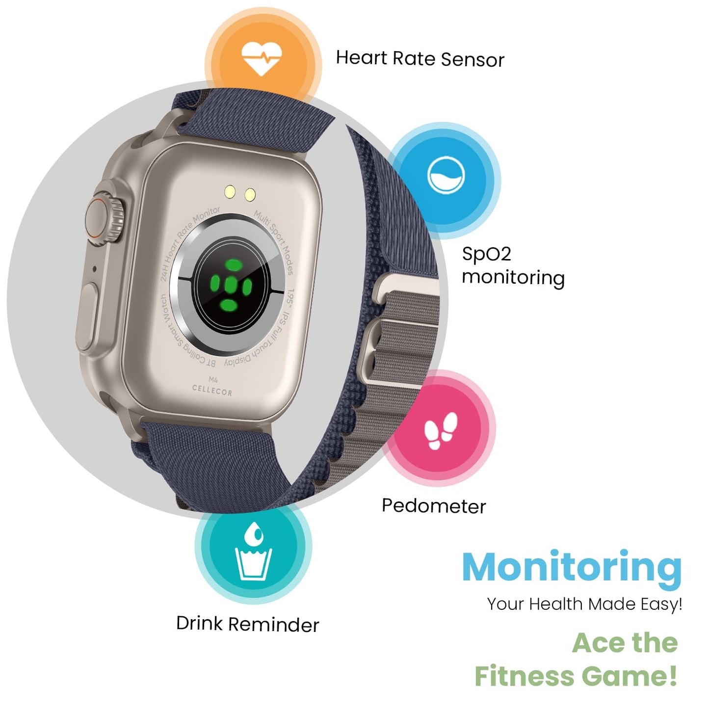 (Refurbished) CELLECOR M4 Rush 1.91” HD Display Smart Watch, Bluetooth Calling, Unlimited Watch Faces, 100+ Sports Modes, Health Suite, Voice Assistance (Gold/Green)