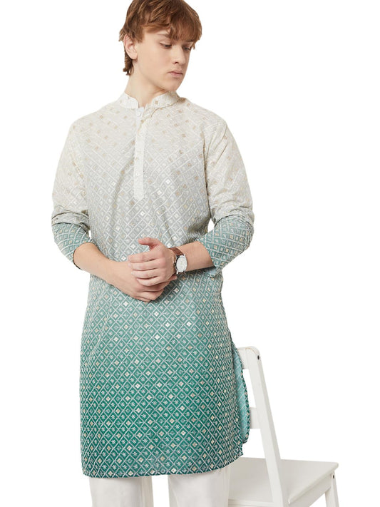 Max Men Ombre Regular Fit Kurta(Green_L)
