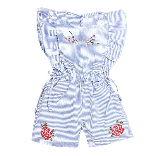 Hopscotch Girls Stripe Print Jumpsuit In Blue Color for Ages 12-18 Months