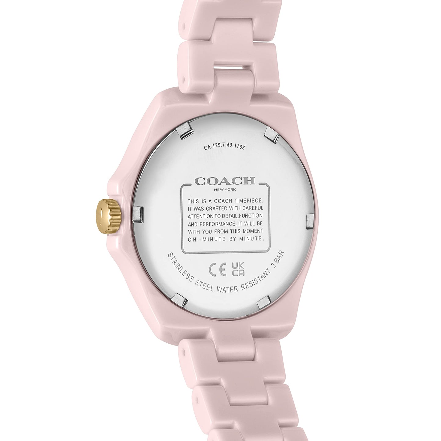 COACH Coach Watch Women's PRESTON Ceramic Quartz Watch Watch Brand, Pink, Bracelet Type