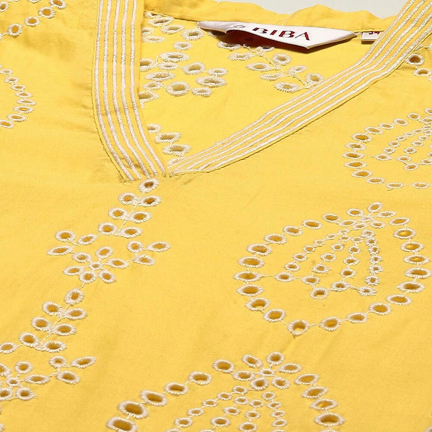 BIBA Women Cotton Asymmetric Embroidered Suit Set