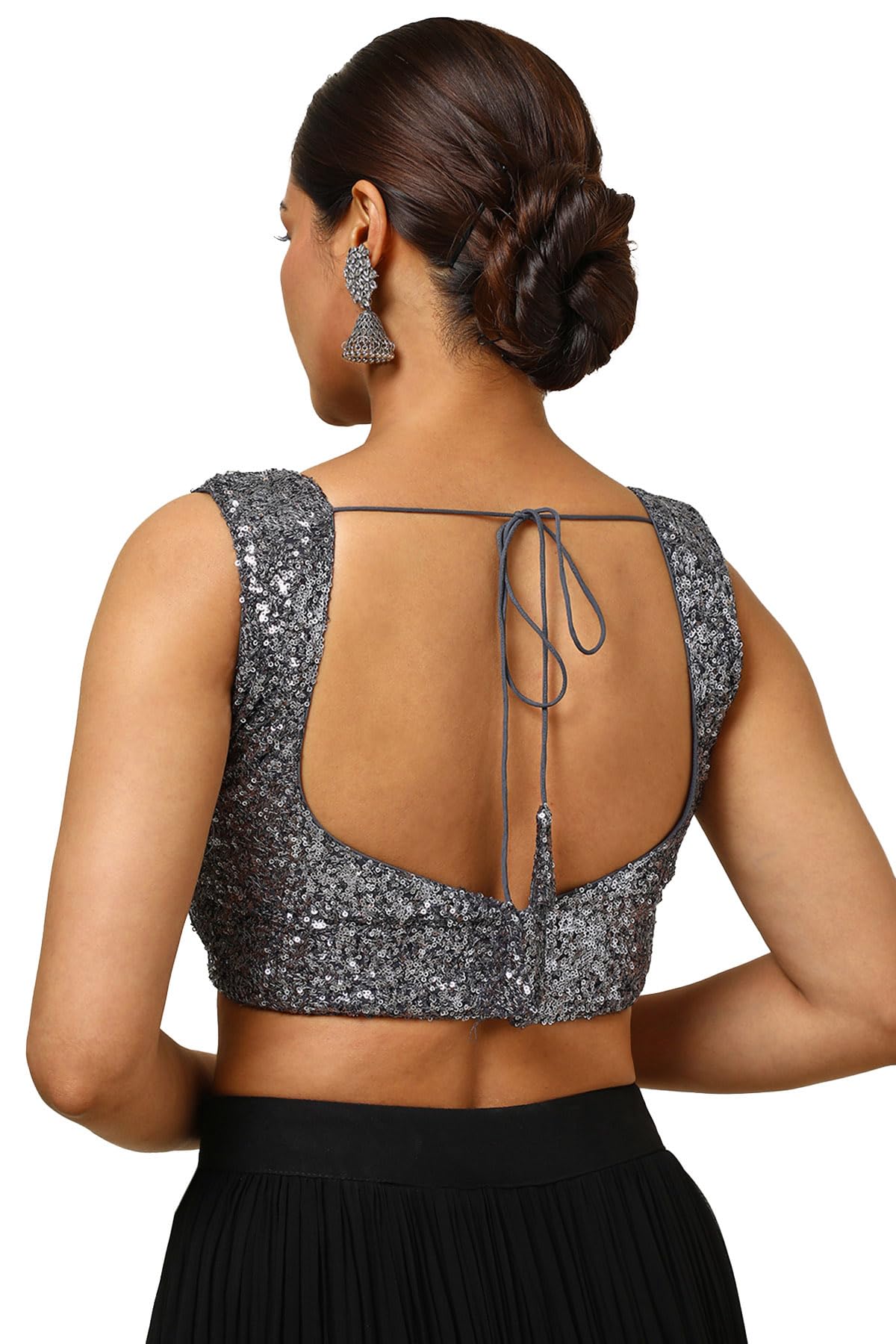 Soch Women's Georgette Embellished Sleeveless Regular Fit Blouse (BLHSSEQ00623_Grey 38)