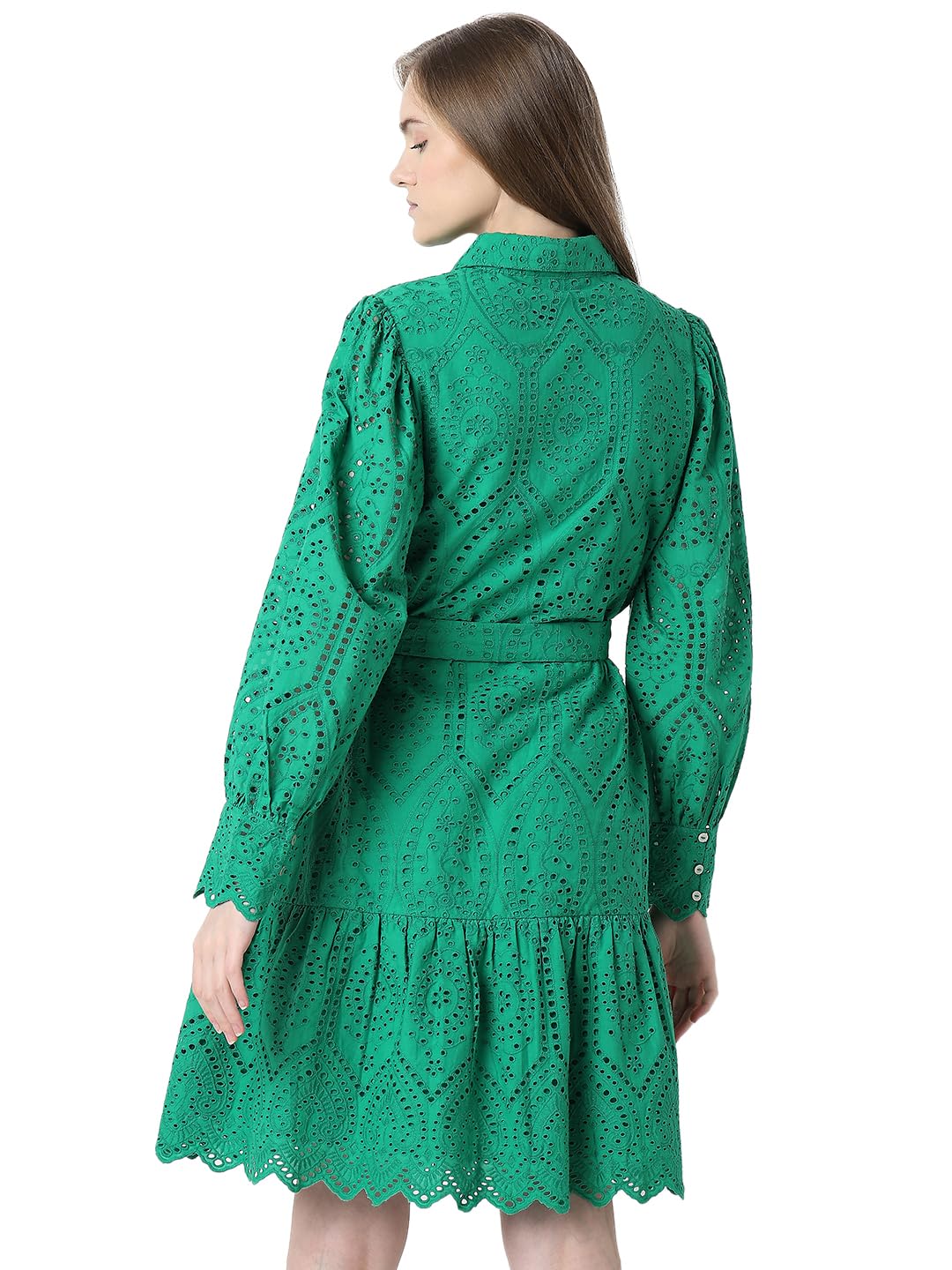 Vero Moda Women's Cotton Shirt Above The Knee Dress (9007019-Golf Green_Golf