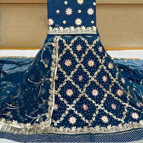 SHYAMLATA Rajasthani Ethnic Bridal Lehenga Choli Set – Traditional Handcrafted Poshak for Women – Stones with Silver Zari Work (Light Blue)