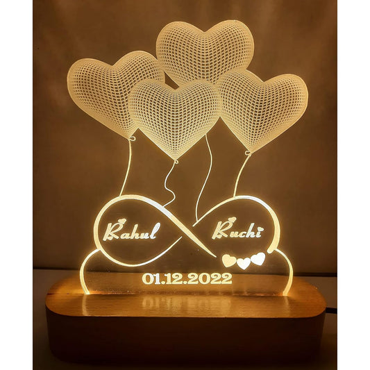 THE GRANDEUR 3D Illusion LED Lamp | Warm White (8x6 Inch) | Customized Name, Date | Best Gift for Wedding, Anniversary, Birthday, Valentine's Day for Husband Wife Couple Girlfriend Boyfriend