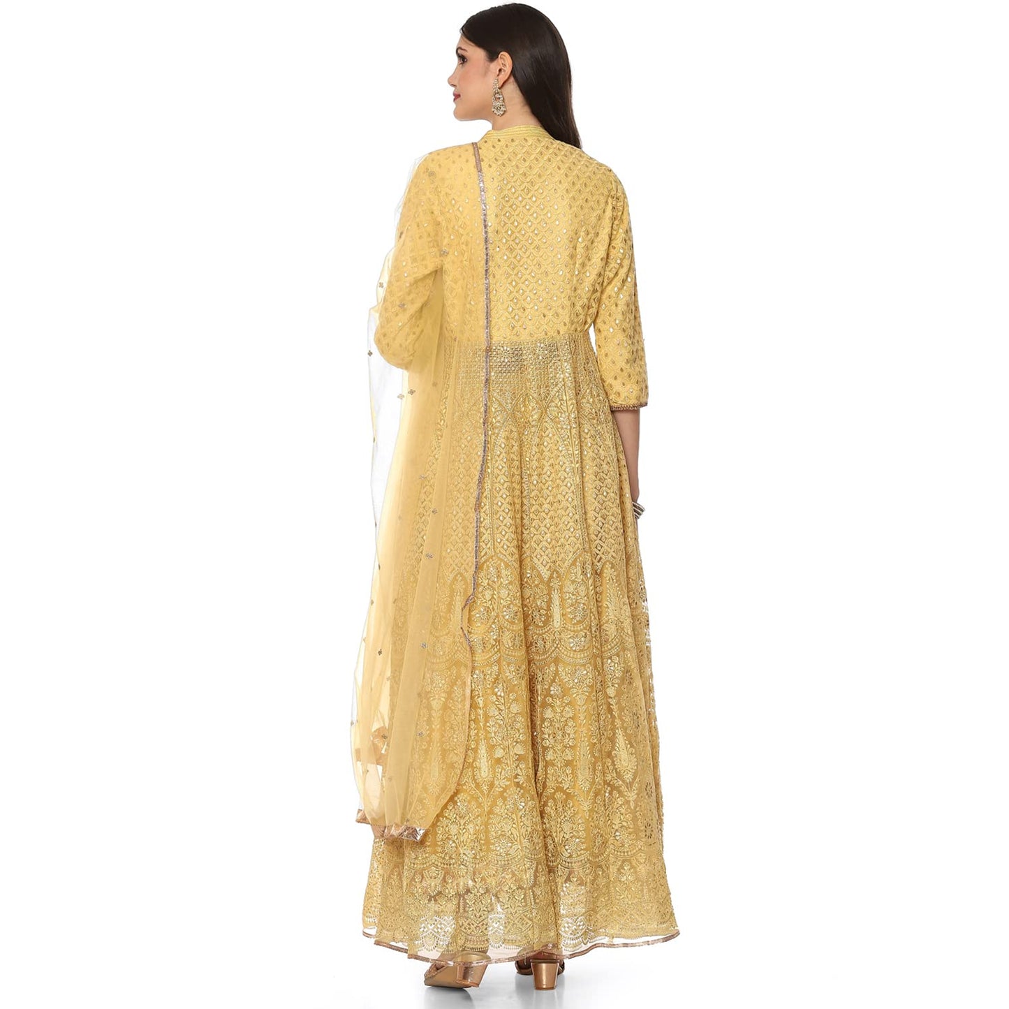 BIBA WOMEN EMBROIDERY FLARED SALWAR KURTA DUPATTA(SKD6463_YELLOW_36)