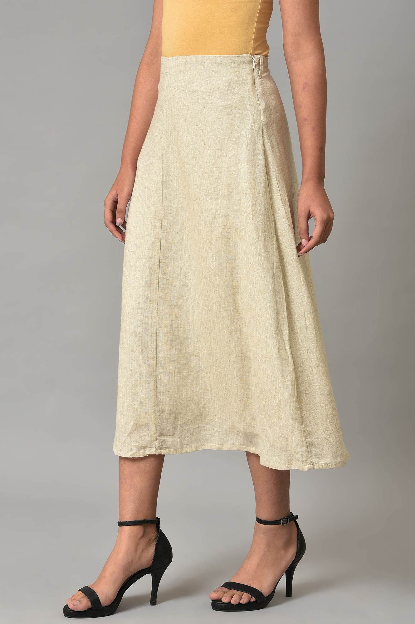 W for Woman Ecru A-line Stripe Printed Skirt_22AUW62139-830047_M