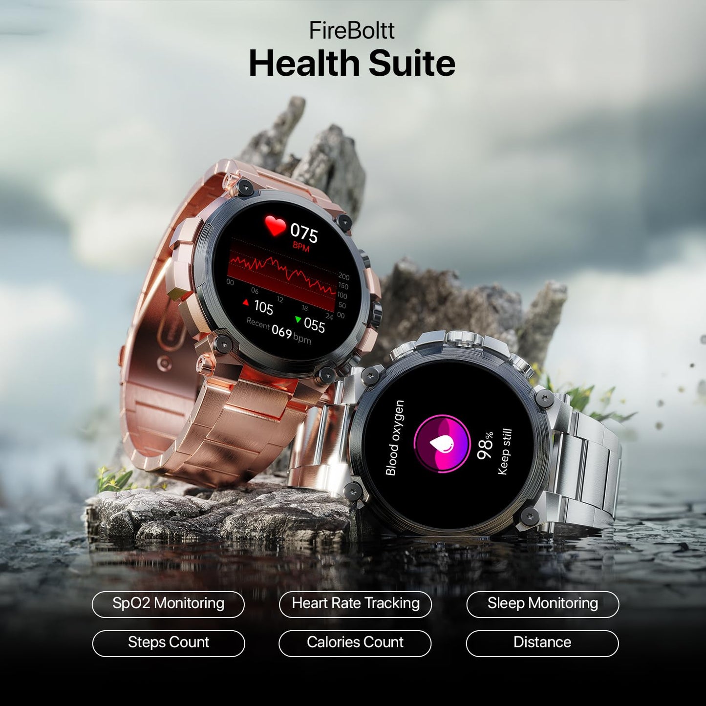 Fire-Boltt Dominian 36.3mm (1.43 inch) AMOLED Display, Stainless Steel Design, 466 * 466 px Resolution, Bluetooth Calling, Multiple Sports Modes, Health Mode, IP67, Weather Updates (Twilight Copper)