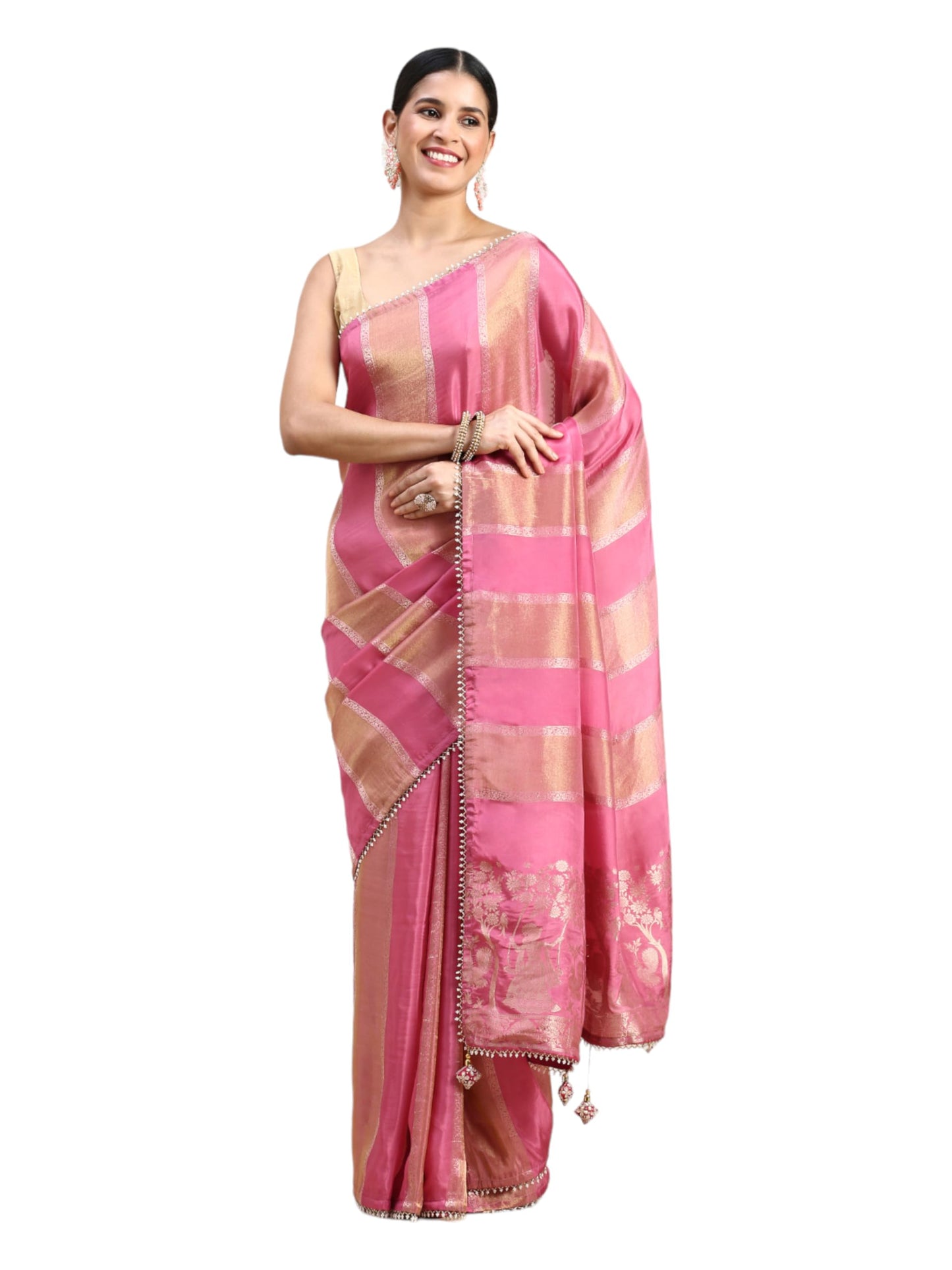 MOHEY Pink Art Silk HAND EMBROIDERY|ZARI WEAVE Saree for Women