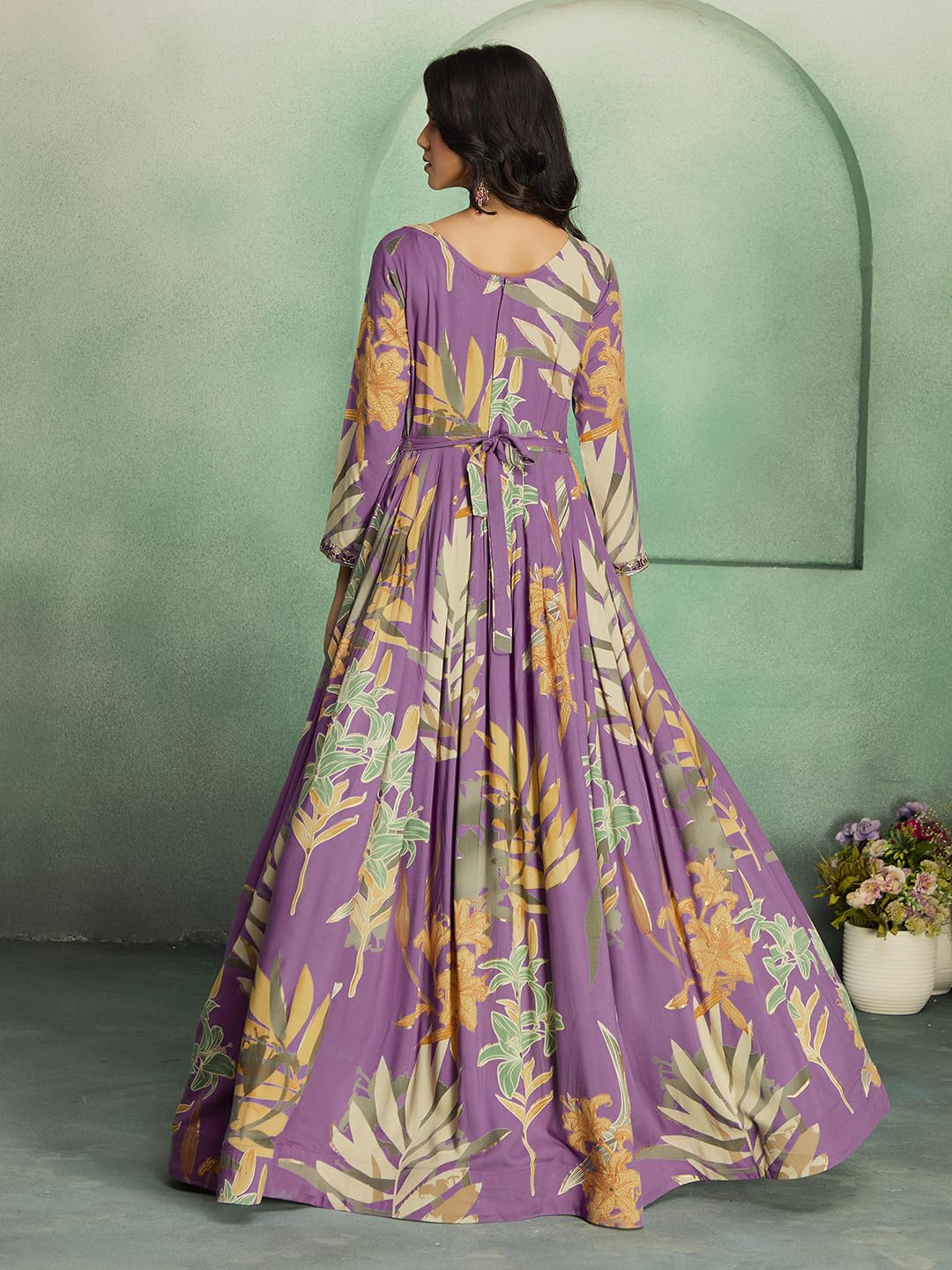 madhuram textiles Women's Rayon Print with Hand Embroidery Work Anarkali Long Gown(M-2543 Pink_4X-Large)