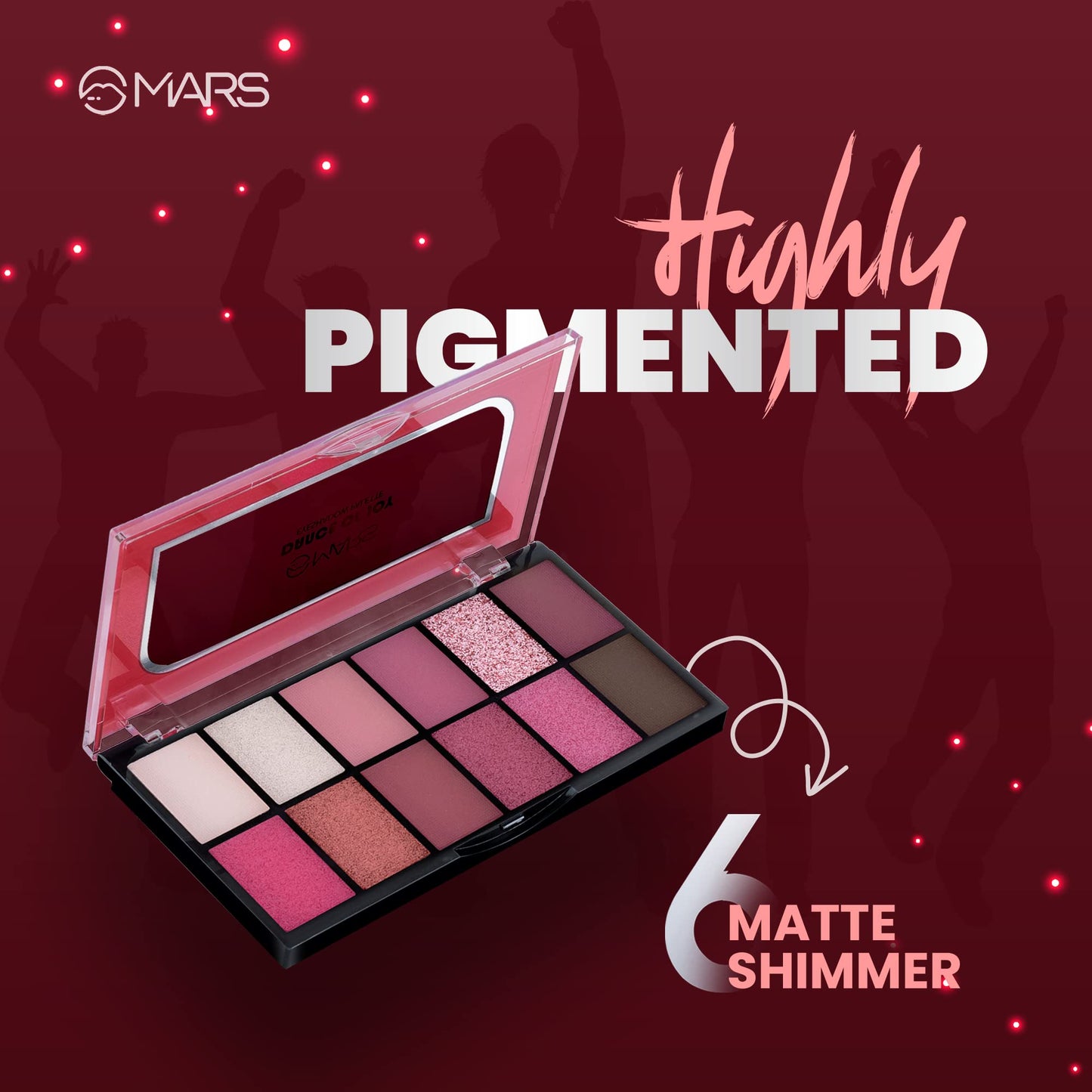 MARS 12 Shades Dance of Joy Eyeshadow Palette | Highly Pigmented and Blendable | Multicolor | Matte and Shimmer Finish 01-Multicolor (13.2g) (Shade-02)