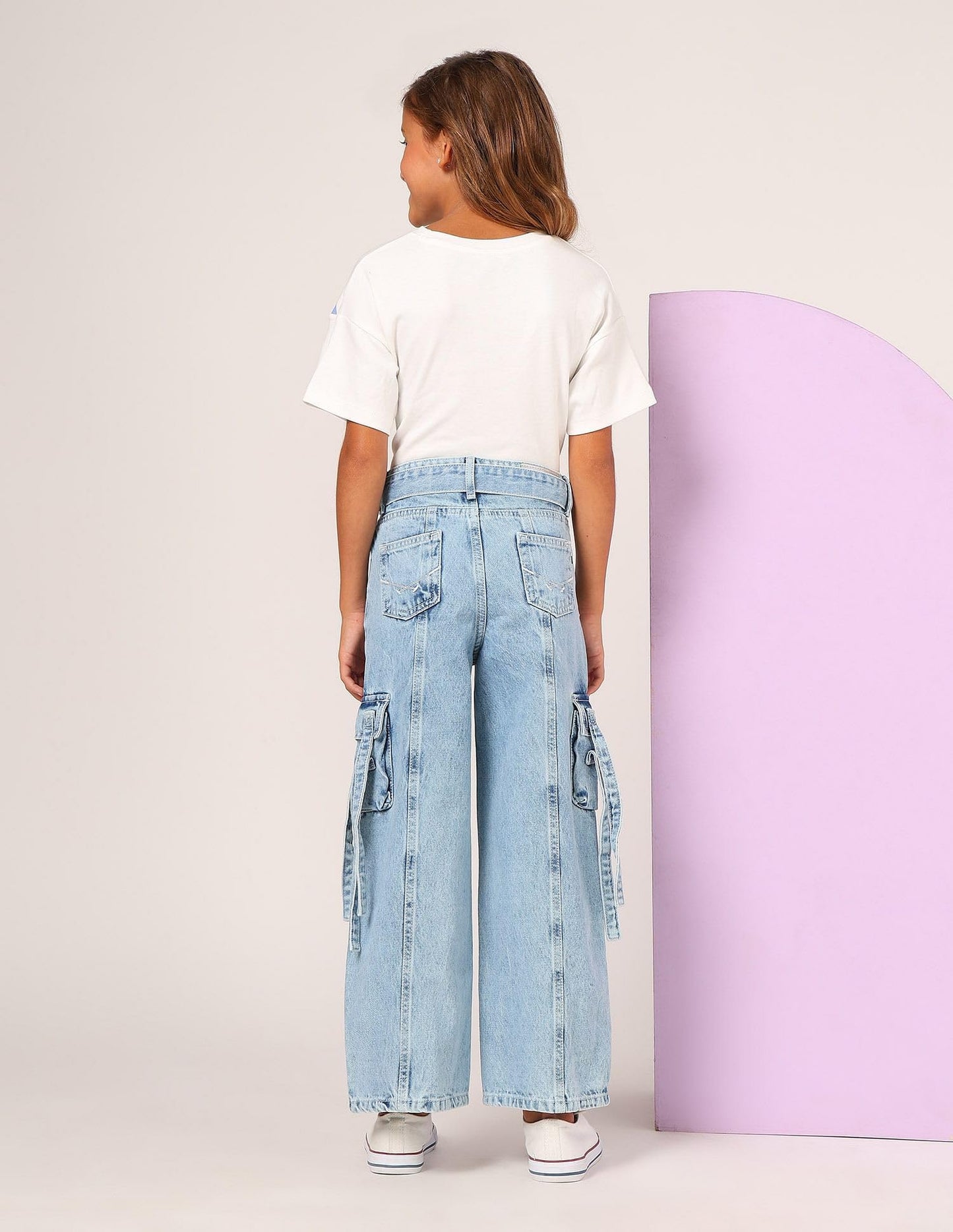 U.S. POLO ASSN. Girls Wide Leg Fit Cargo Jeans (UGJEN0198_Navy_4-5Y)