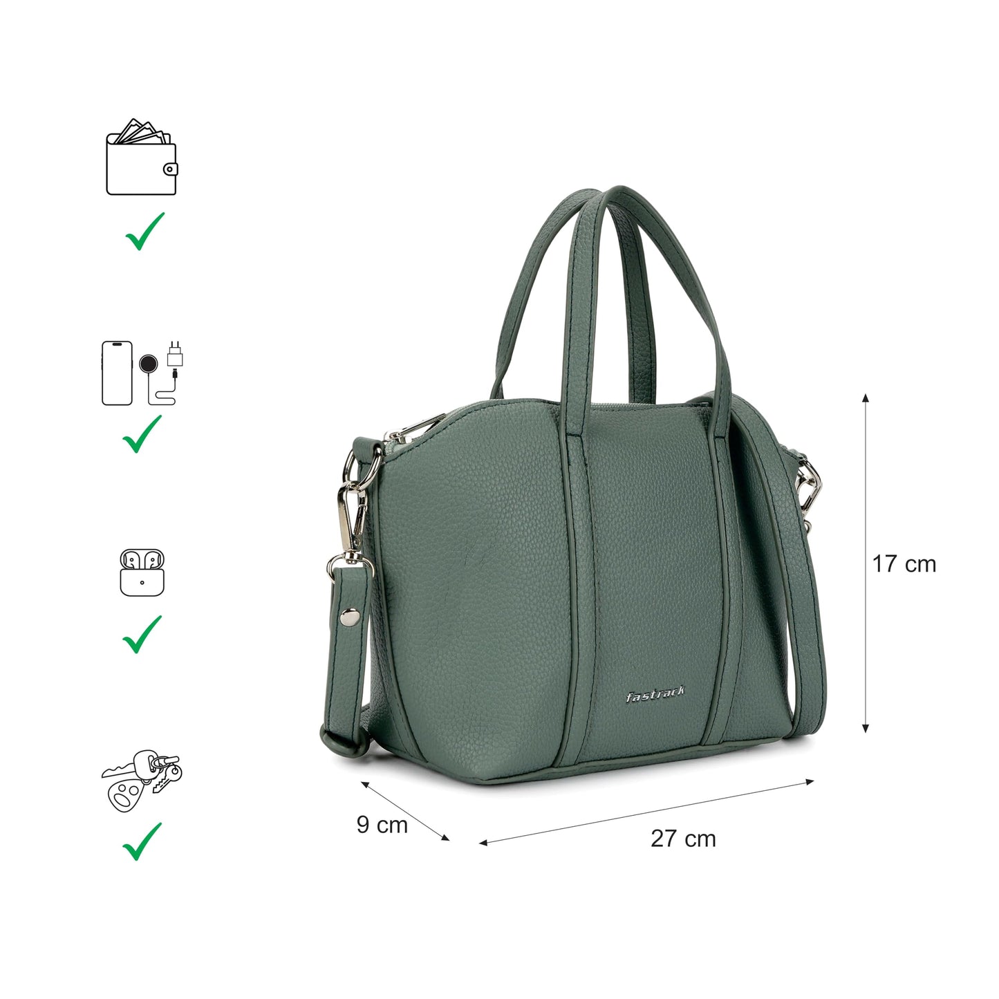 Fastrack Smooth Talker Sling Bag for Women | Detachable Sling Belt, Handle Carry Option, Pebbled Faux Leather, Top Zip Closure & Inner Access Pockets | Versatile & Stylish Compact Bag