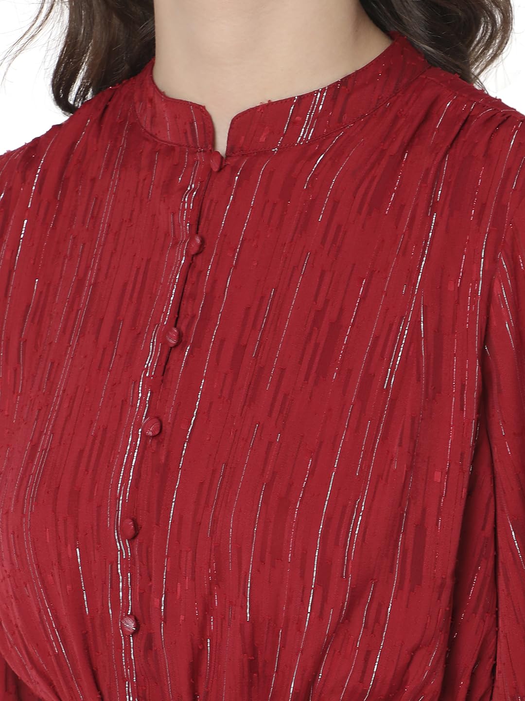 VERO MODA Women's Mini Polyester A-Line Red Dress_Large