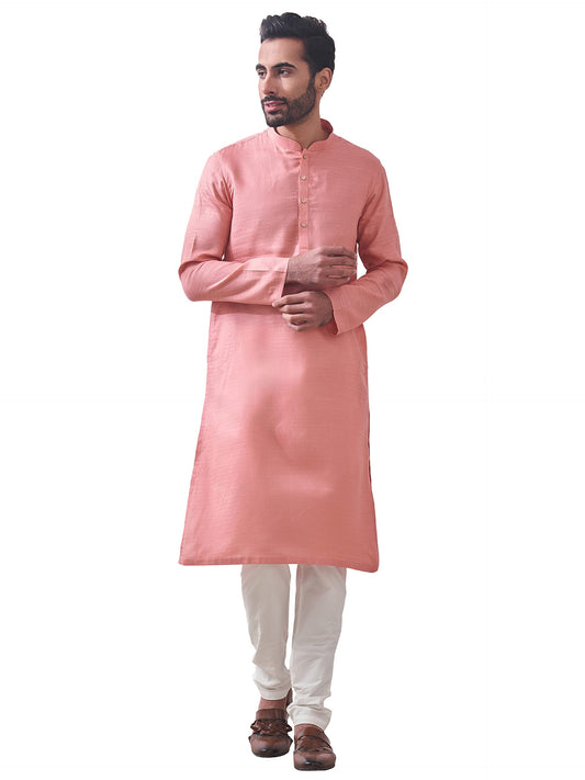 Manyavar Pink Cotton Full Sleeve Kurta Set | Traditional Kurta Set For Men (XL)