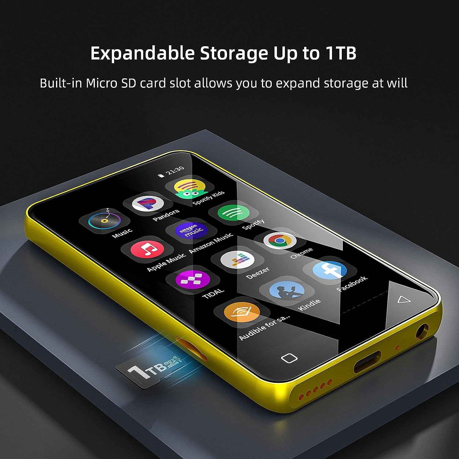 80GB MP3 Player with Bluetooth and WiFi, MP4 MP3 Player with Spotify 4" Full Touch Screen, Android Music Player with Pandora, HiFi Sound Walkman Digital Audio Player with Speaker (Gold-Black)