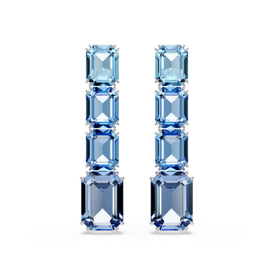 Swarovski Millenia drop earrings, Octagon cut, Color gradient, Blue, Rhodium Finish, One Size, Crystal, crystal