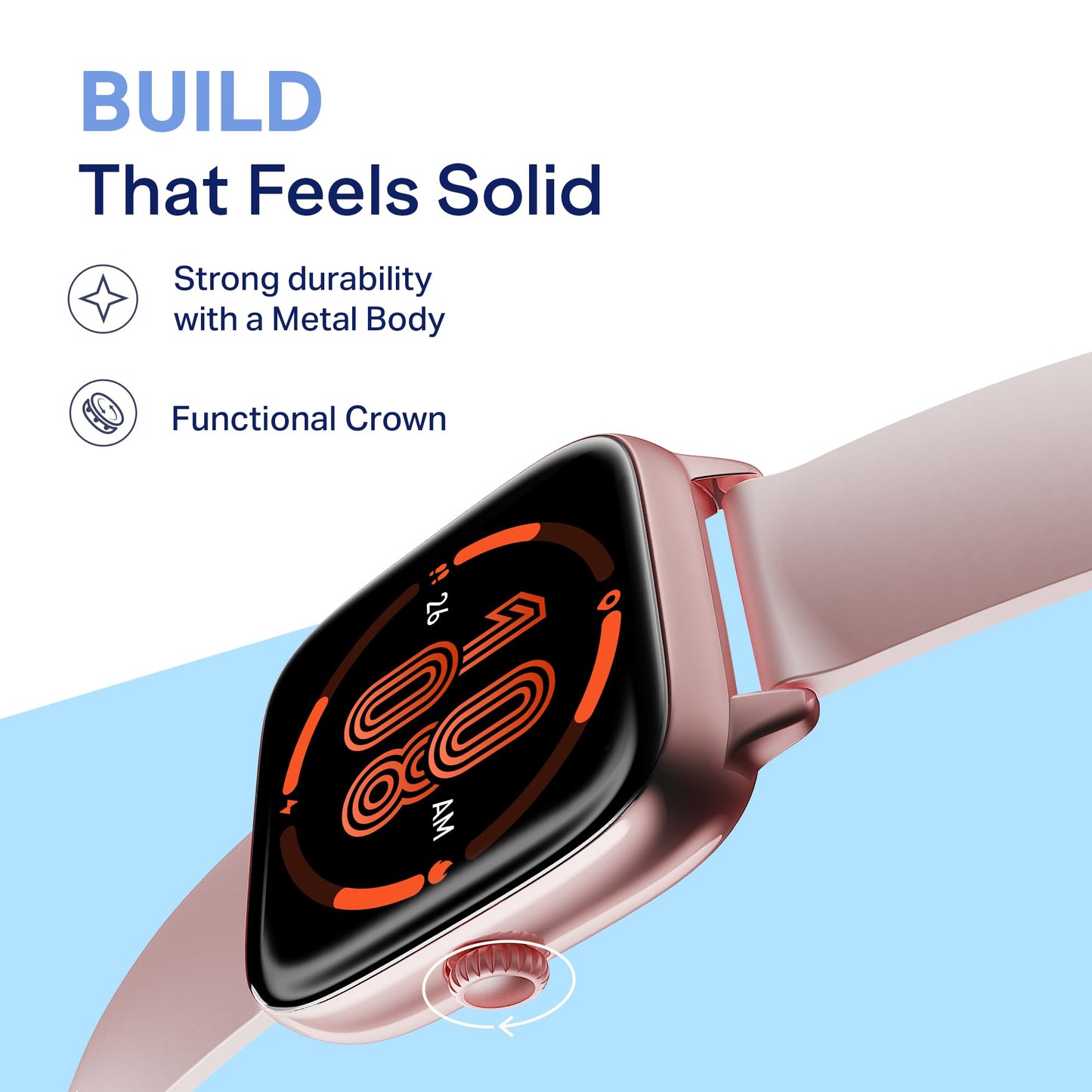 Boat Storm Verge, 1.72" (4.4 cm) Unisex Design, AuraVue Display with 20% Higher Brightness, Premium Metal Body, 80+ Sports Mode, Bluetooth Calling, Smart Watch for Men & Women (Cherry Blossom)