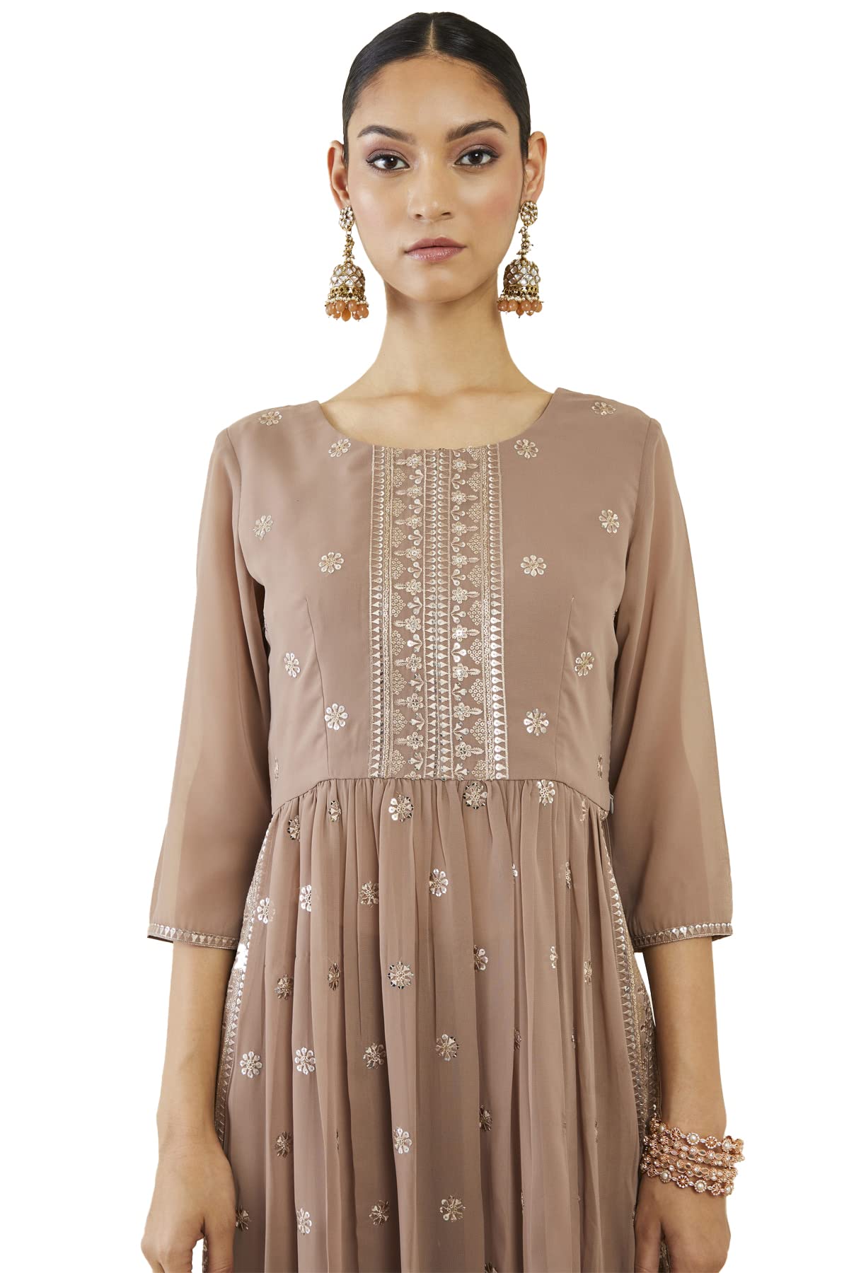 Soch Women Pink Georgette Embroidered Suit Set(Pink_L)