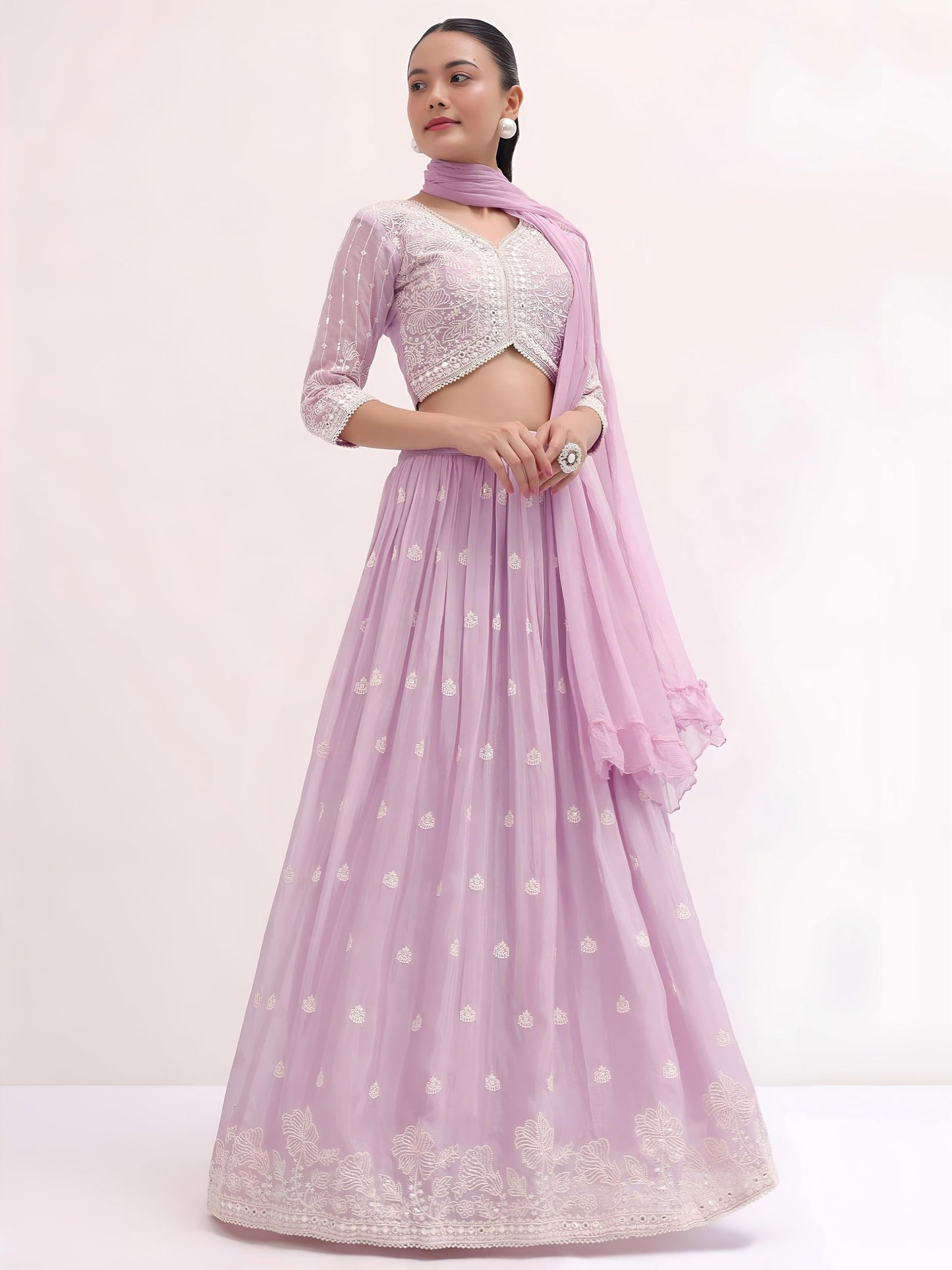 Zeel Clothing Women's Sequins Thread Embroidered Georgette Designer Lehenga Choli with Dupatta (5127-Womens-Lehenga-Choli-Latest; Free Size) (Pink)