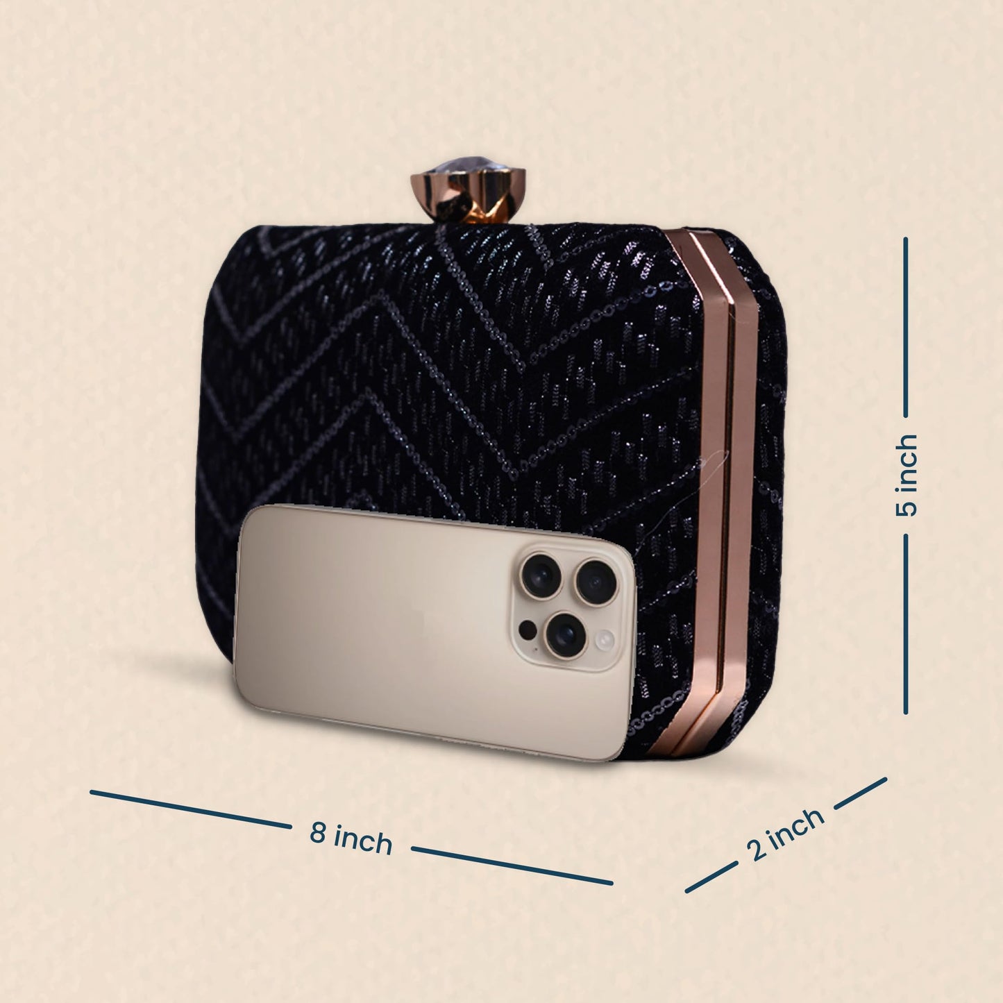 Artklim Black Based Sequins Embroidery Fabric Clutch Bag For Women With Detachable Chain