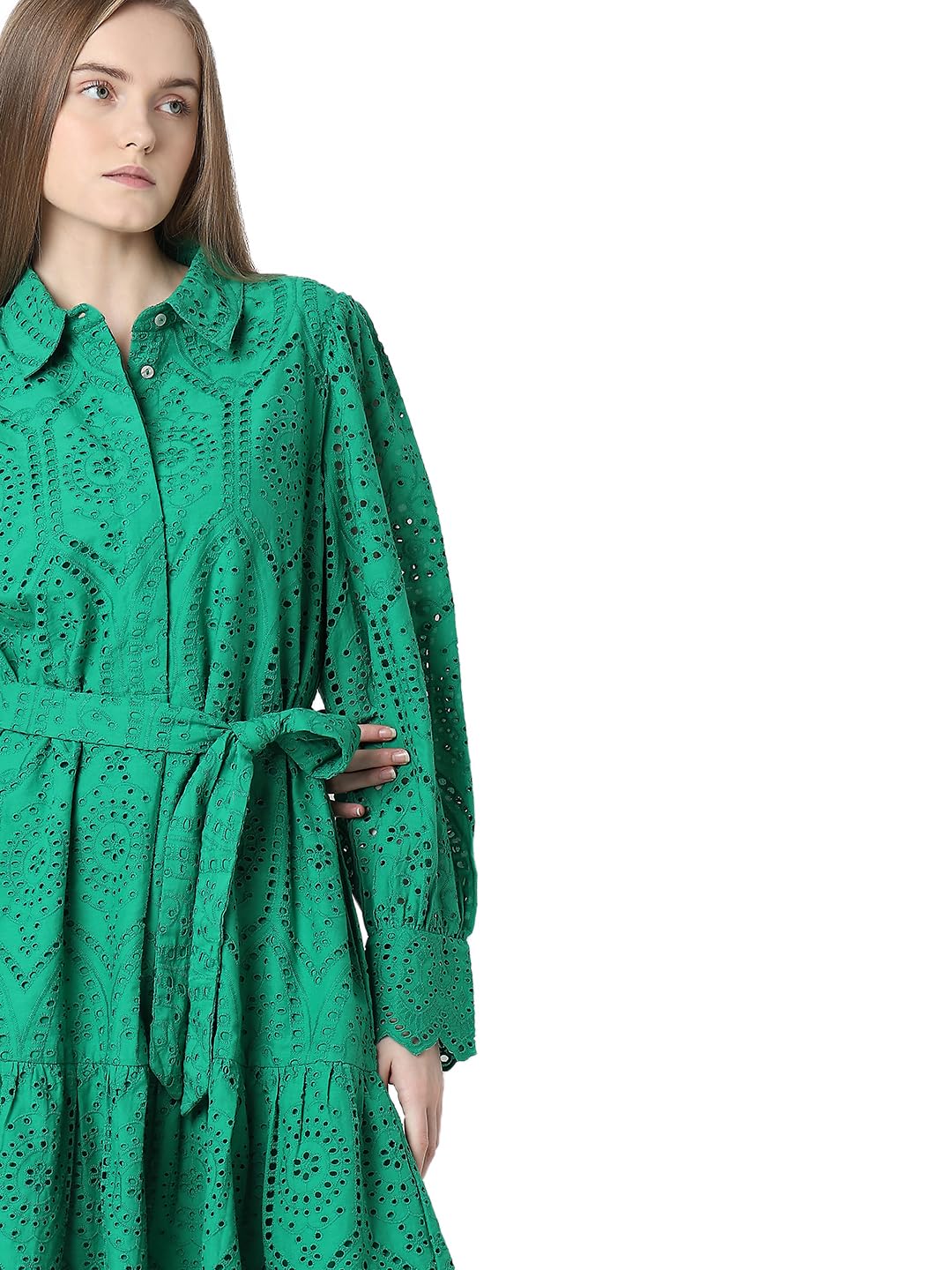 Vero Moda Women's Cotton Shirt Above The Knee Dress (9007019-Golf Green_Golf