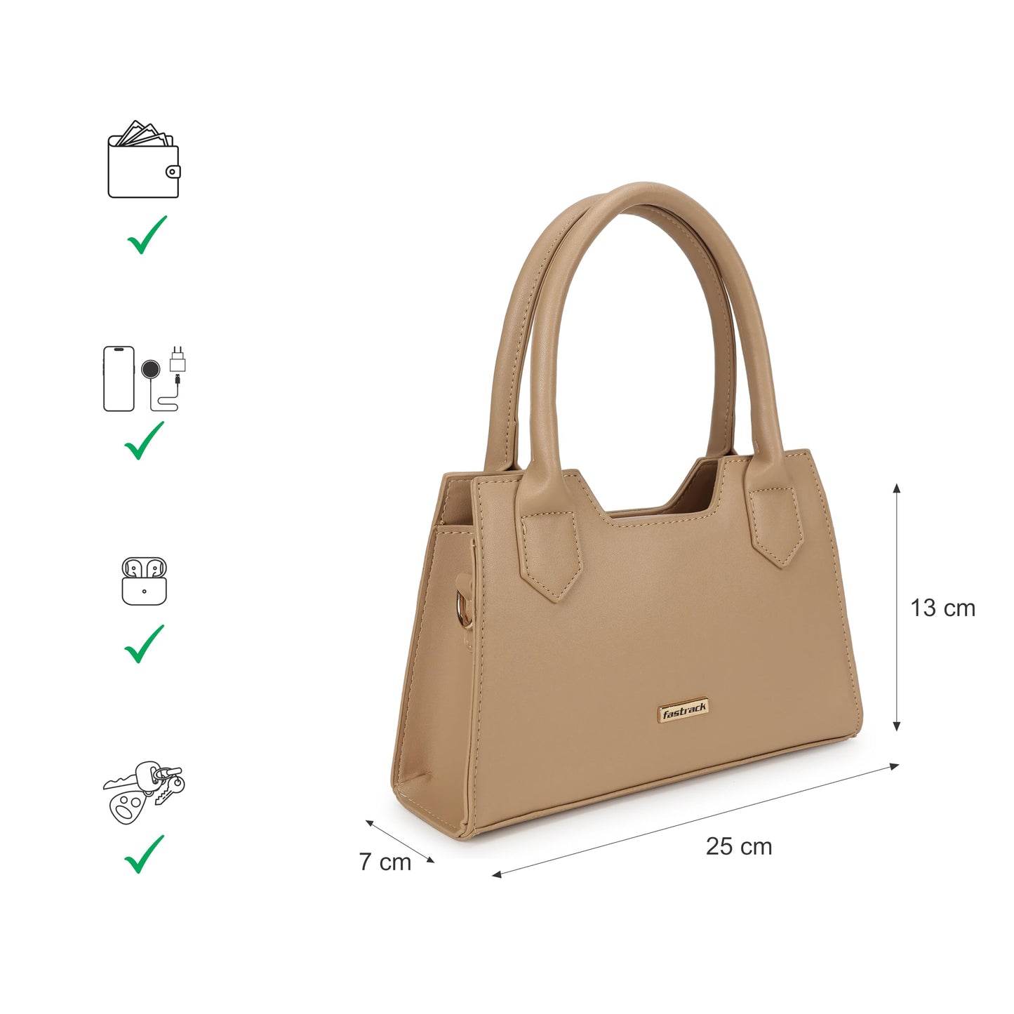 Fastrack Solid Handheld Bag For Women, Girls and Ladies | with Detachable Sling Strap | Ladies Purse Handbag | Trendy Handbags | Dual Carry Handbag, Beige