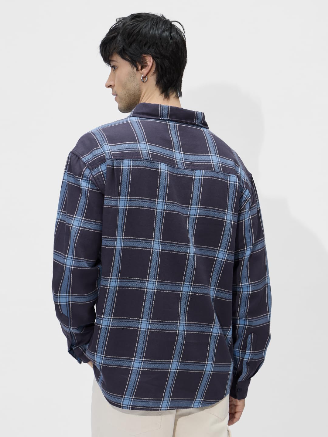 The Souled Store Plaid: Blue Men and Boys Long Sleeves Collared Neck Button Front Cotton Utility Shirts