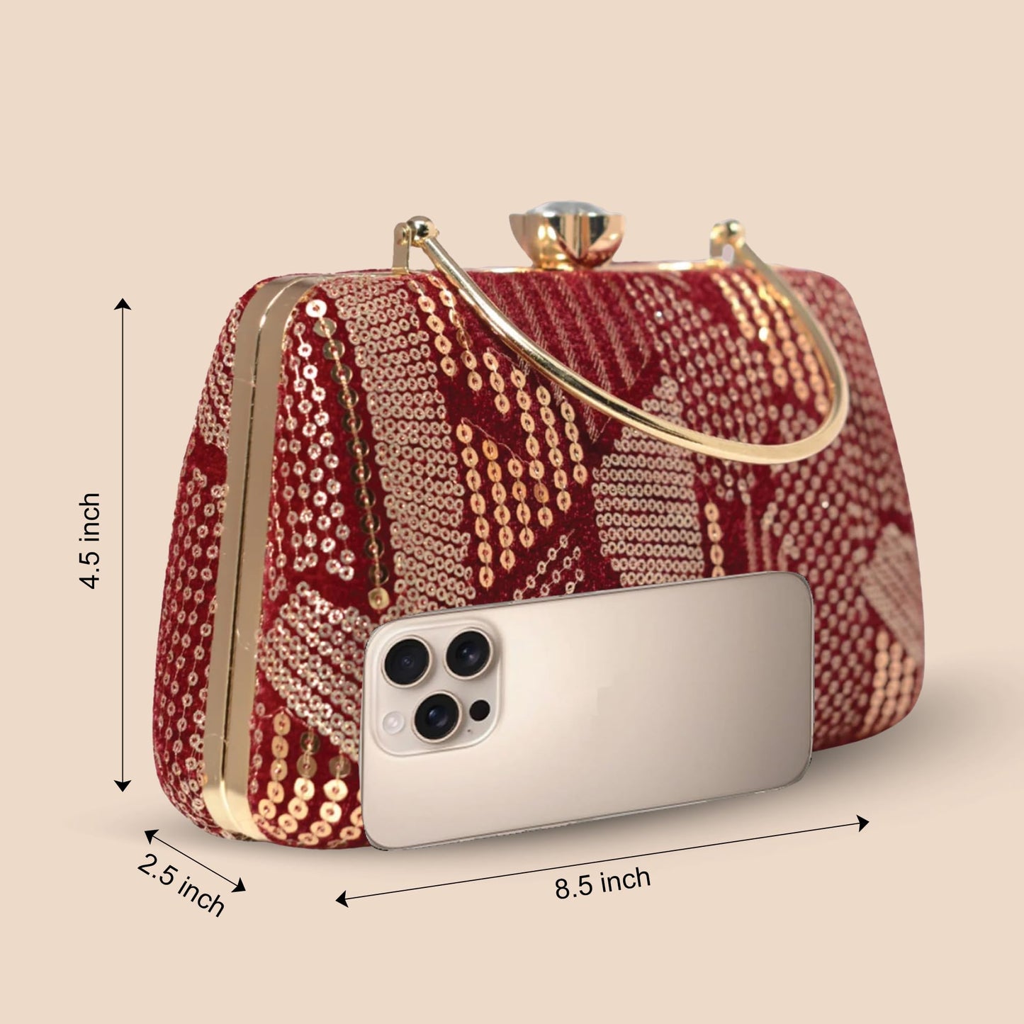 Artklim Sequins Embroidery Velvet Party Clutch Bag For Women | Wedding Clutch Purse With Detachable Chain Sling Strap, Maroon