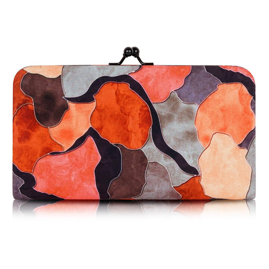 DOSYSO Women Valvet Wallet Stylish Latest Multicolor Printed Mobile Phone Holder Card Slots Magnetic Kiss Lock Zip Pocket Hand Clutch For Daily Use Gift Party Small Purse (Brown)