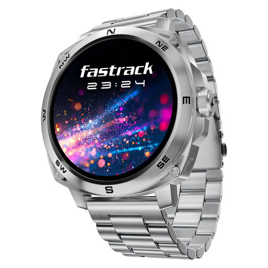 Fastrack Radiant FX3 Smart Watch, 3.63 CM AMOLED Display, Functional Crown, AOD & DND Mode, SingleSync BT Calling, AI Voice Assistant, Women's Health Tracking, 100+ Sports & Smartwatch Faces (Sliver)