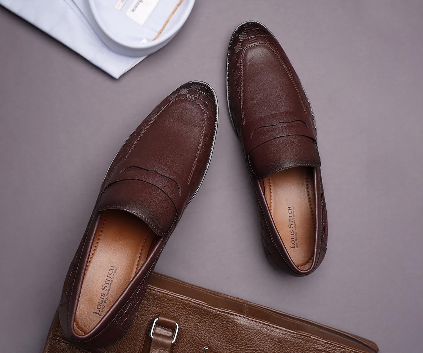 LOUIS STITCH Formal Loafer Shoes for Men| Slip-On Moccasins with Embossed Detailing | Solid Rosewood | Ideal for Business, Casual, Parties | UK06 Size |Comfortable Footwear (RGMCSQRW)