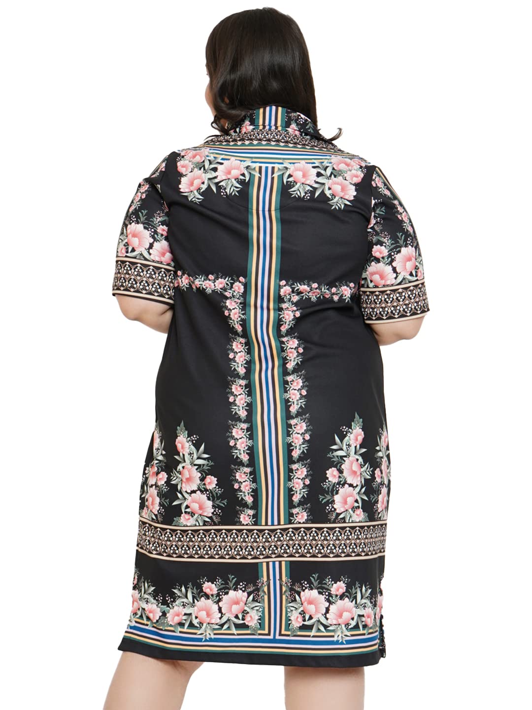 AMYDUS Women Plus Size Printed Polo Dress | Collared Neck | Short Sleeves | Smart Straight Fit | Knee Length | Western Dresses for Women - XL to 9XL
