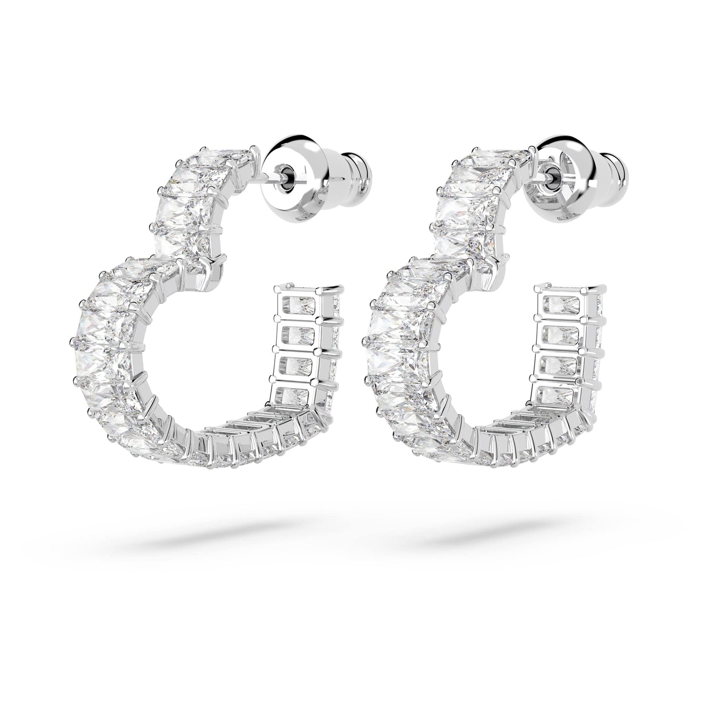 Swarovski Matrix hoop earrings, Heart, Small, White, Rhodium plated